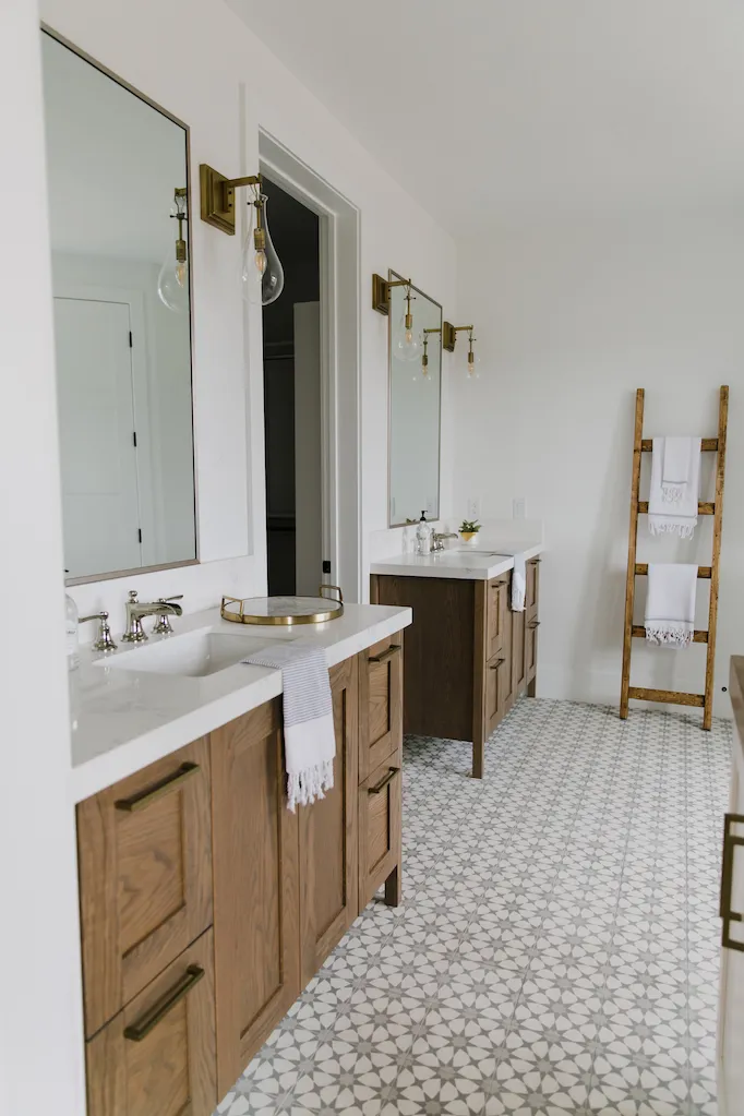 bathroom with separate vanities