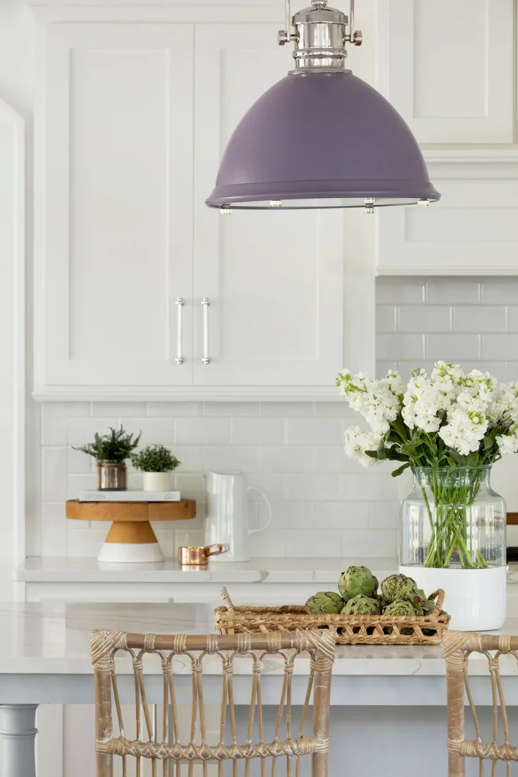 spring kitchen decorated with white dipped glass jar and white tulips