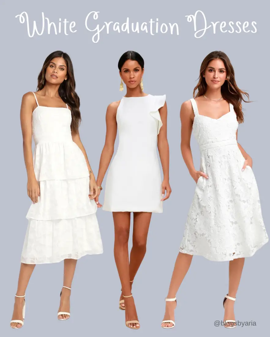 what to wear for college graduation, white graduation dresses