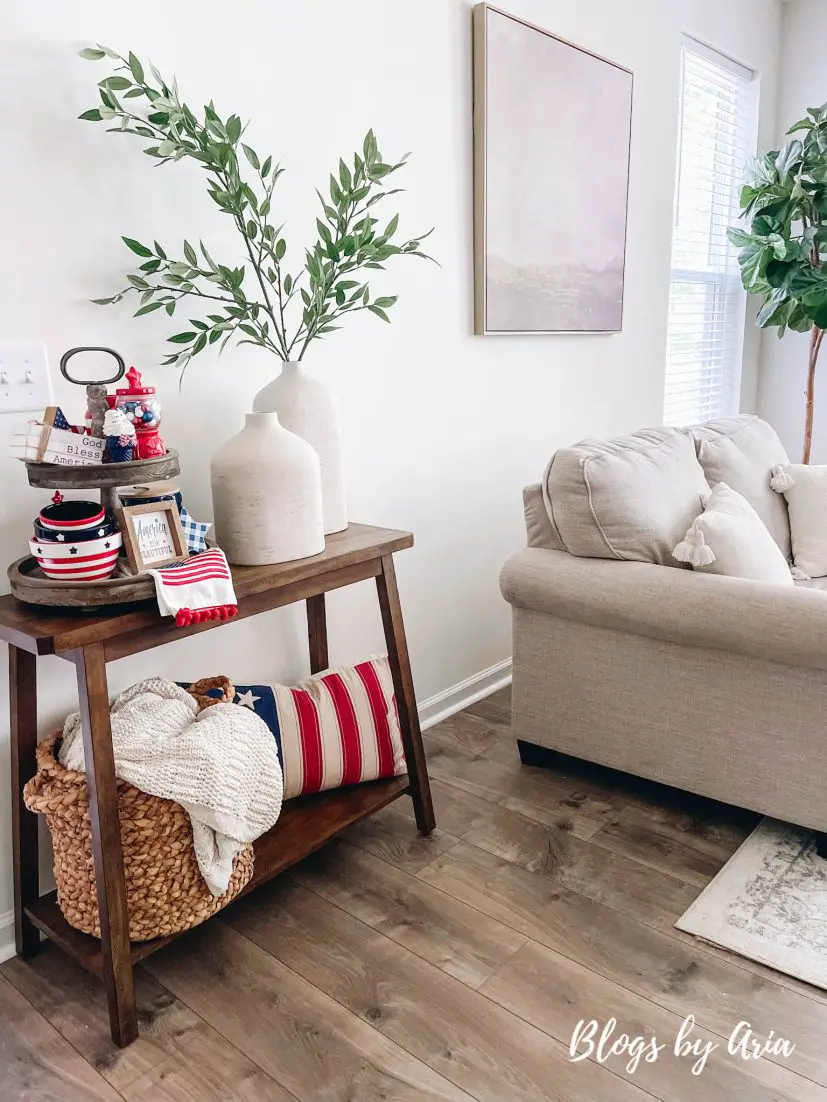 4th of July home tour, styling shelves for the fourth of July, how to decorate for the 4th of July