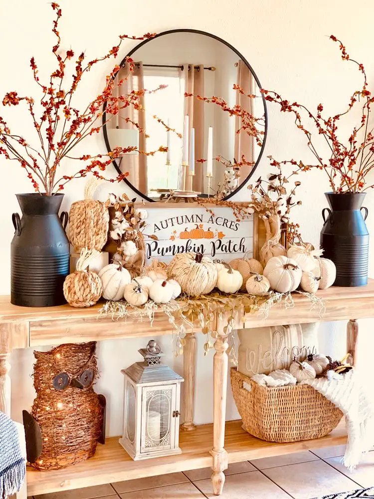 Fall entryway table decor seasonal decorating inspo
