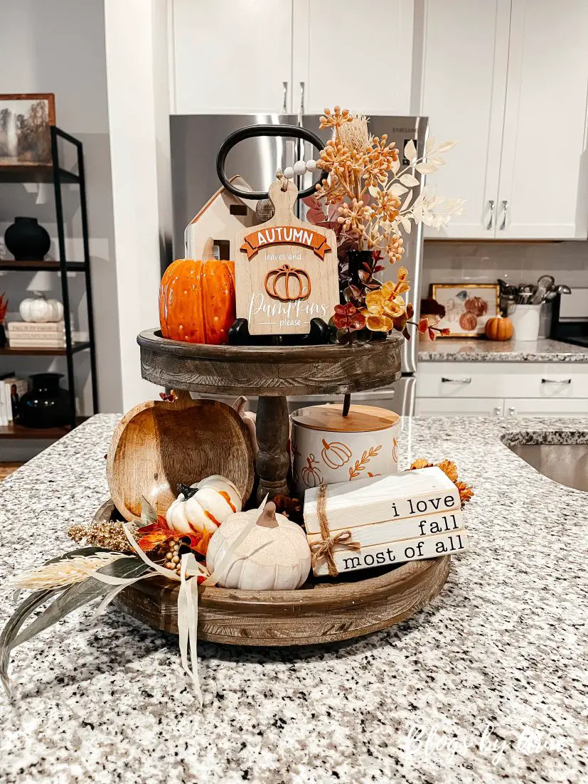 fall farmhouse tiered tray styling, how to decorate a tiered tray for fall